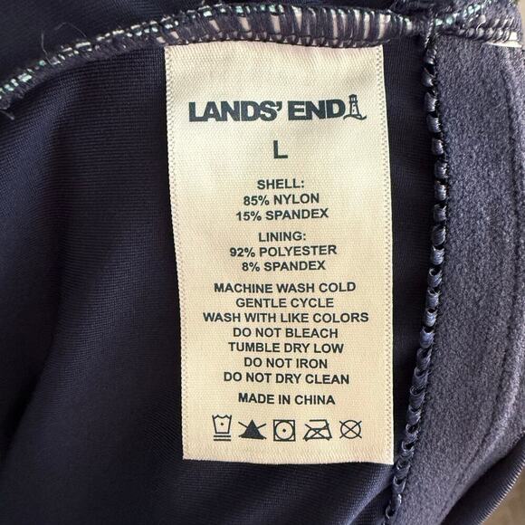 Lands End One Piece Swimsuit L Navy Teal Blue Tropical Racerback Modest Swimwear - Picture 4 of 6